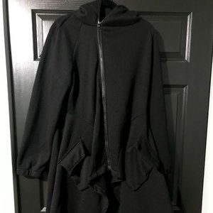 Black fleece hoodie jacket coat pointed hem asymmetrical XL Gothic